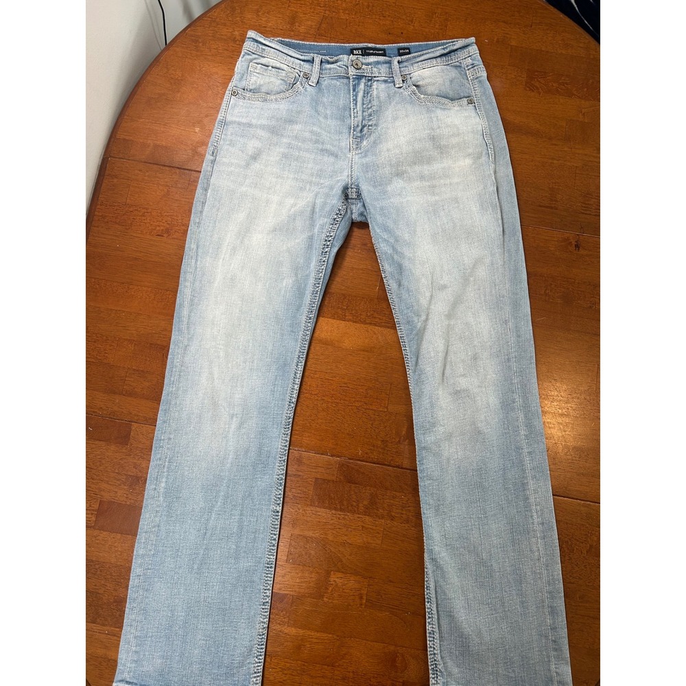 BKE Tyler Straight Jeans Mens 33x34 Light Blue Distressed Denim Pants